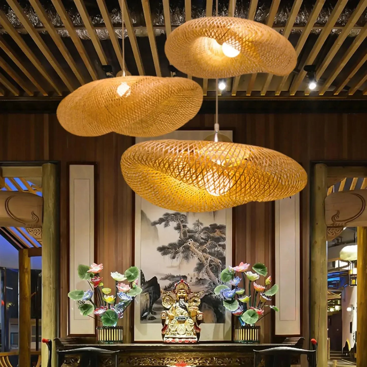 Handmade Rattan Woven Vintage Bamboo Chandalier Light