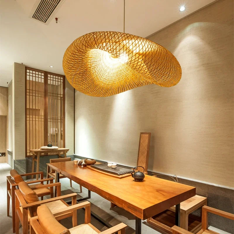 Handmade Rattan Woven Vintage Bamboo Chandalier Light