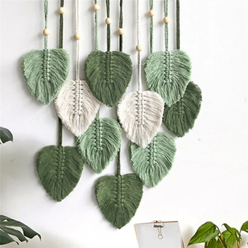 Leaf Macrame Hanging Boho Woven Aesthetic Wall Tapestry