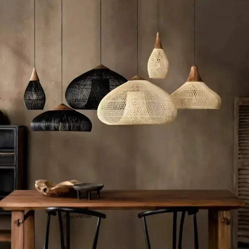 Southeast Asian Handmade Knit Bamboo and Rattan Lamp