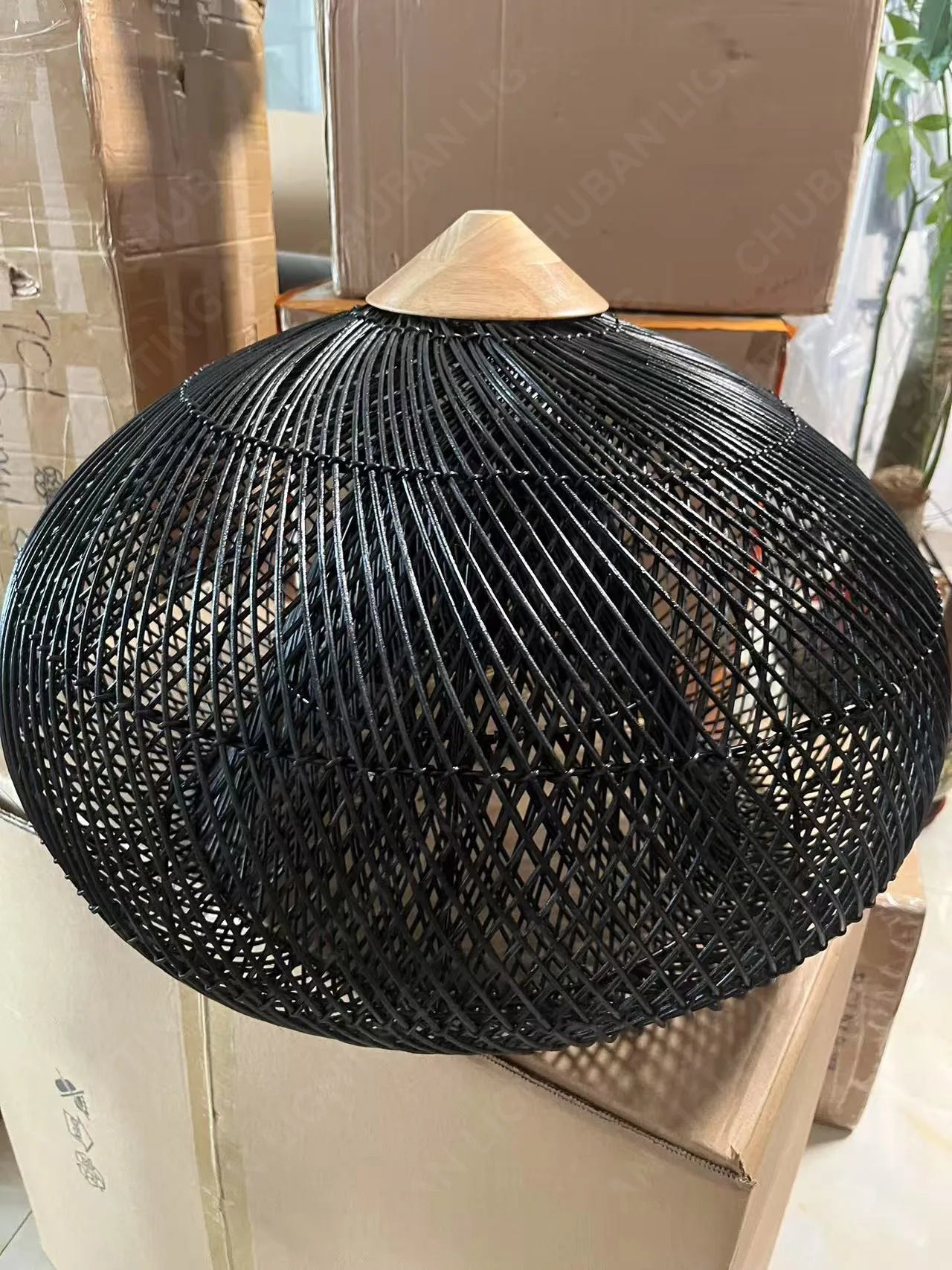 Southeast Asian Handmade Knit Bamboo and Rattan Lamp