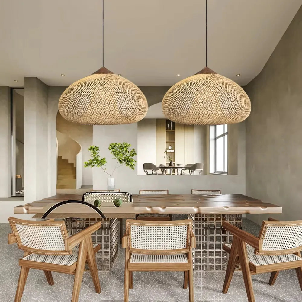 Southeast Asian Handmade Knit Bamboo and Rattan Lamp