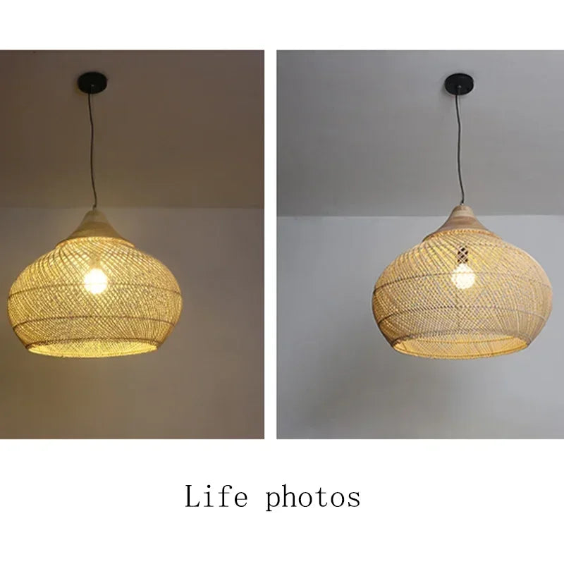Southeast Asian Handmade Knit Bamboo and Rattan Lamp