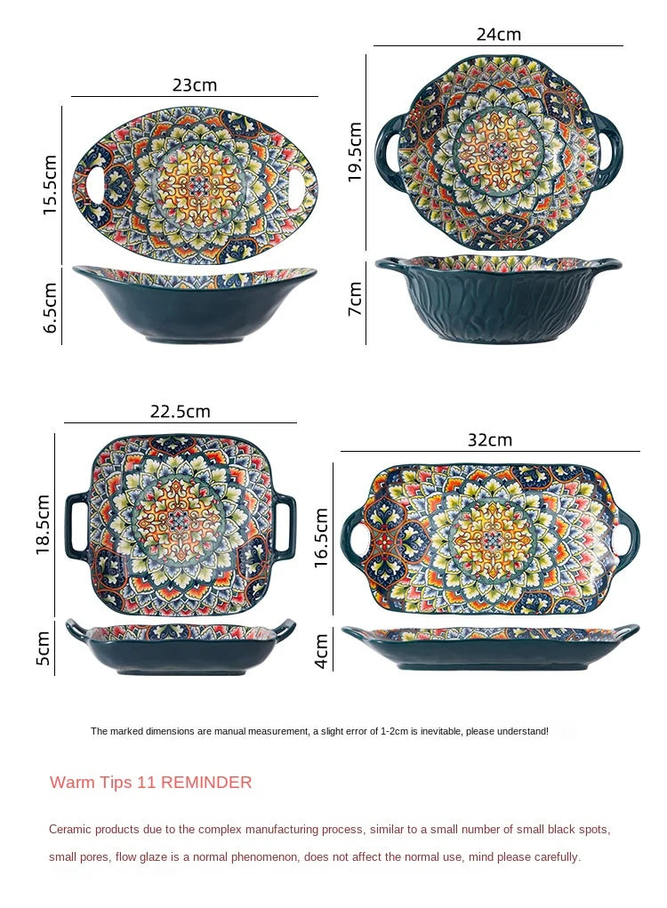 1Pcs Bohemia Retro Ceramic Dinner Plates