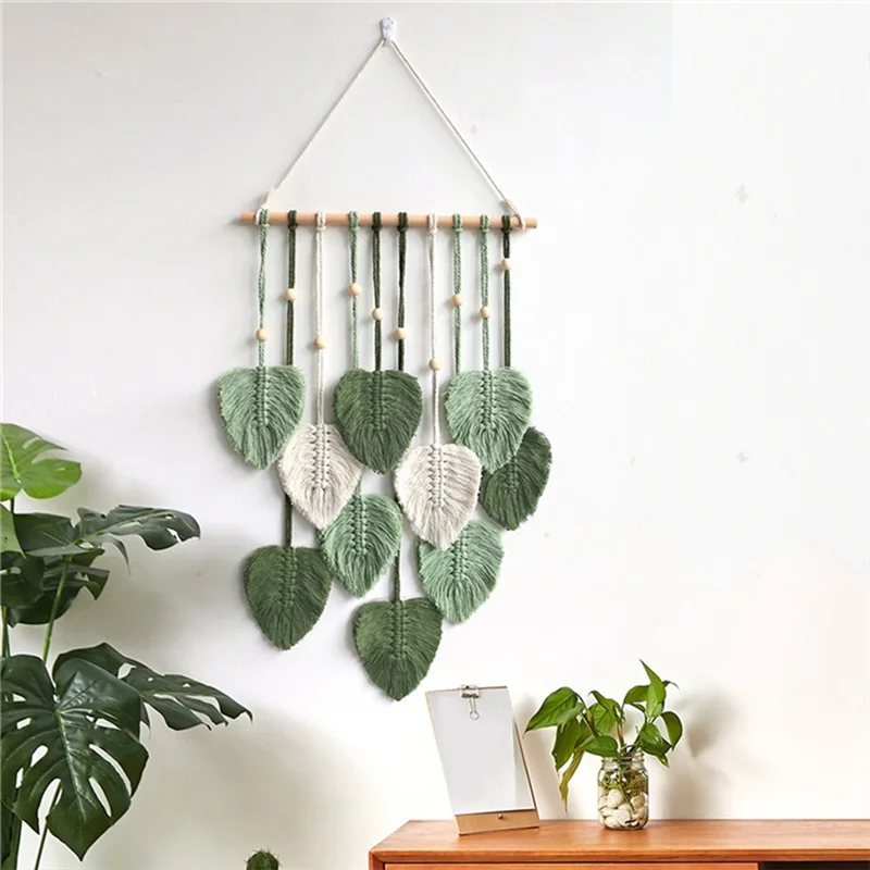 Leaf Macrame Hanging Boho Woven Aesthetic Wall Tapestry