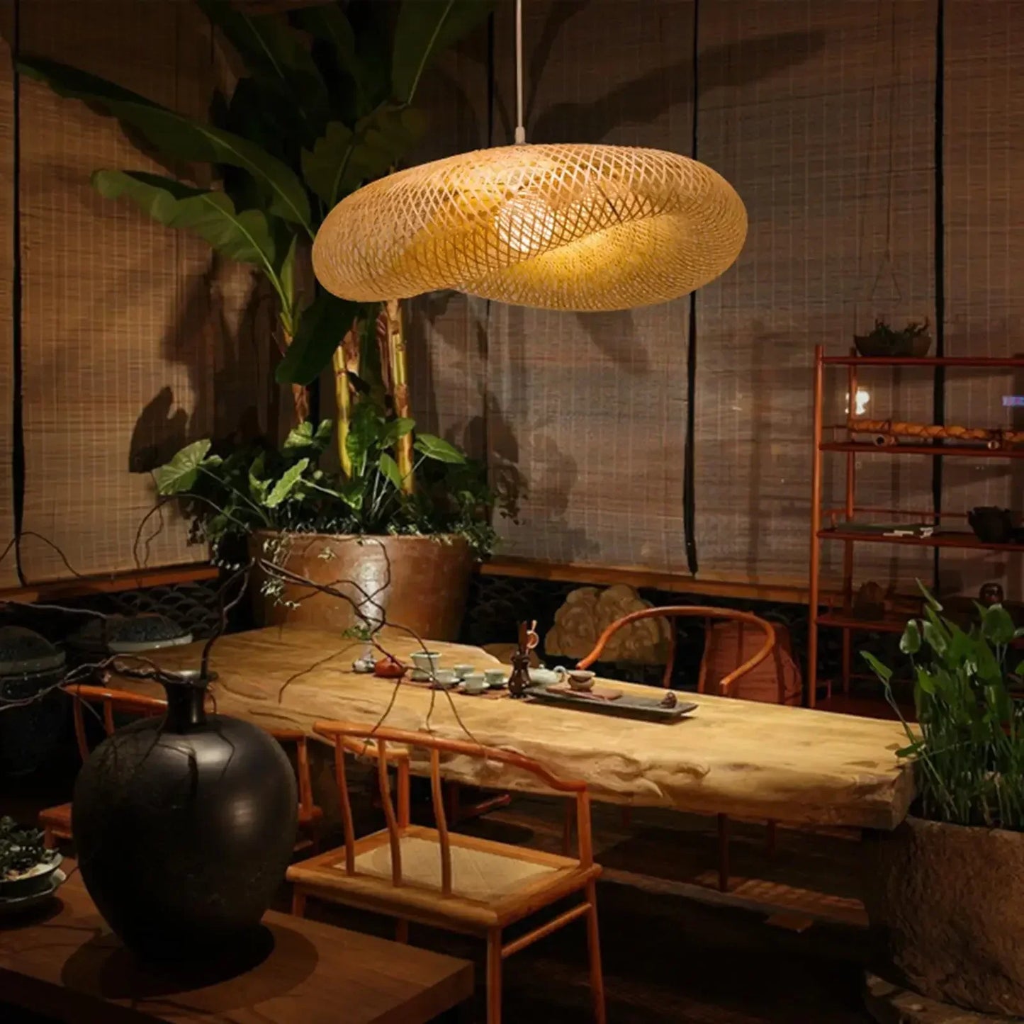 Handmade Rattan Woven Vintage Bamboo Chandalier Light