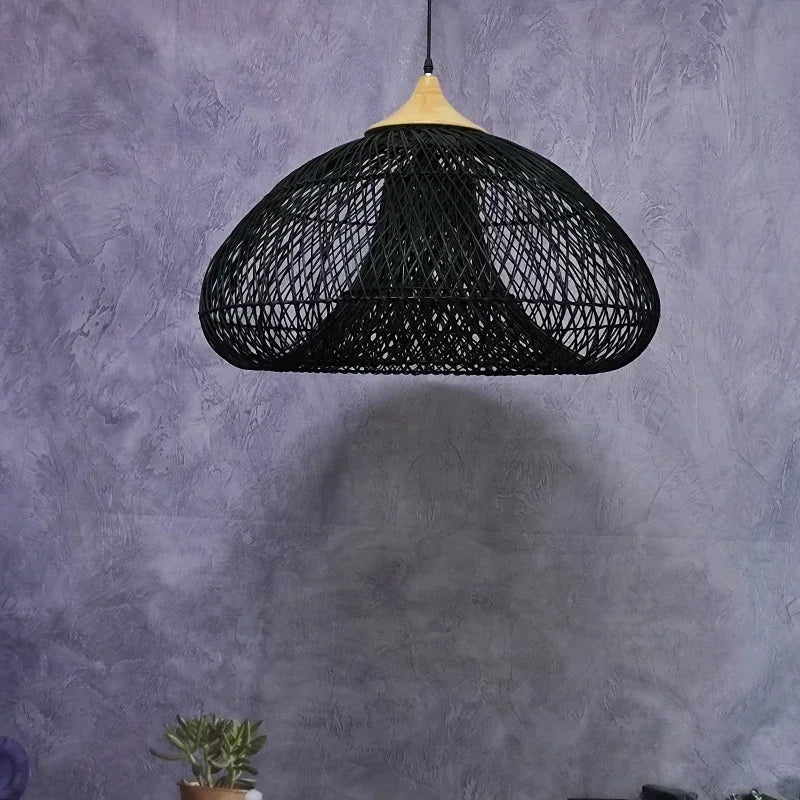 Southeast Asian Handmade Knit Bamboo and Rattan Lamp