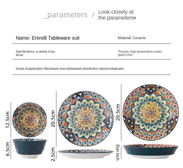 1Pcs Bohemia Retro Ceramic Dinner Plates