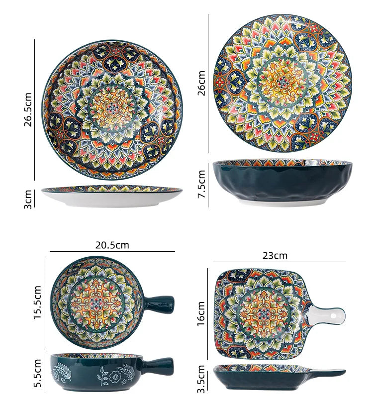 1Pcs Bohemia Retro Ceramic Dinner Plates