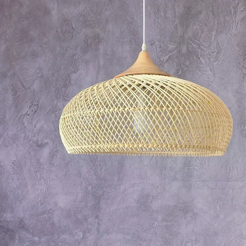 Southeast Asian Handmade Knit Bamboo and Rattan Lamp