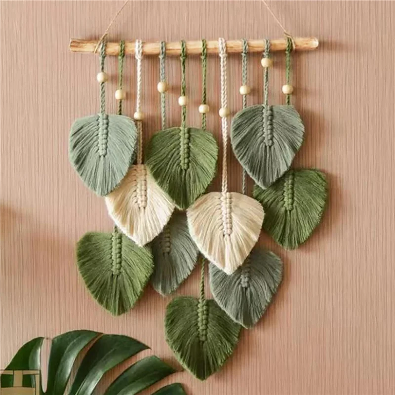 Leaf Macrame Hanging Boho Woven Aesthetic Wall Tapestry