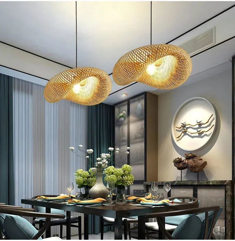 Handmade Rattan Woven Vintage Bamboo Chandalier Light