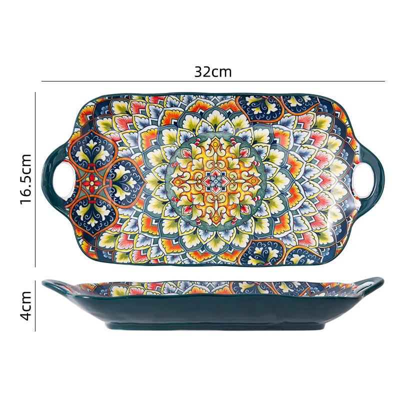 1Pcs Bohemia Retro Ceramic Dinner Plates