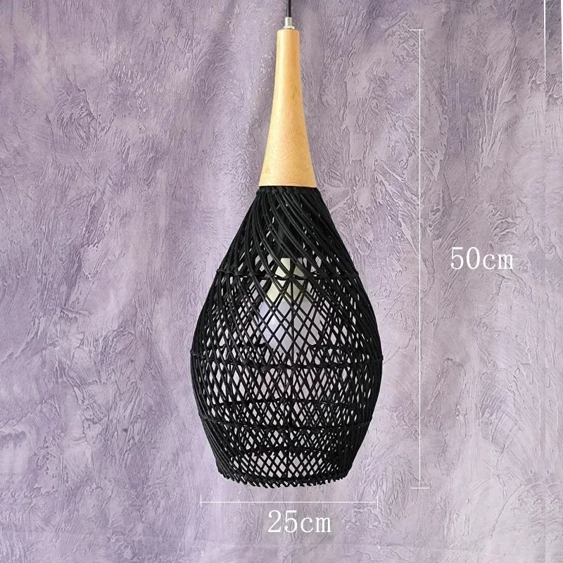 Southeast Asian Handmade Knit Bamboo and Rattan Lamp