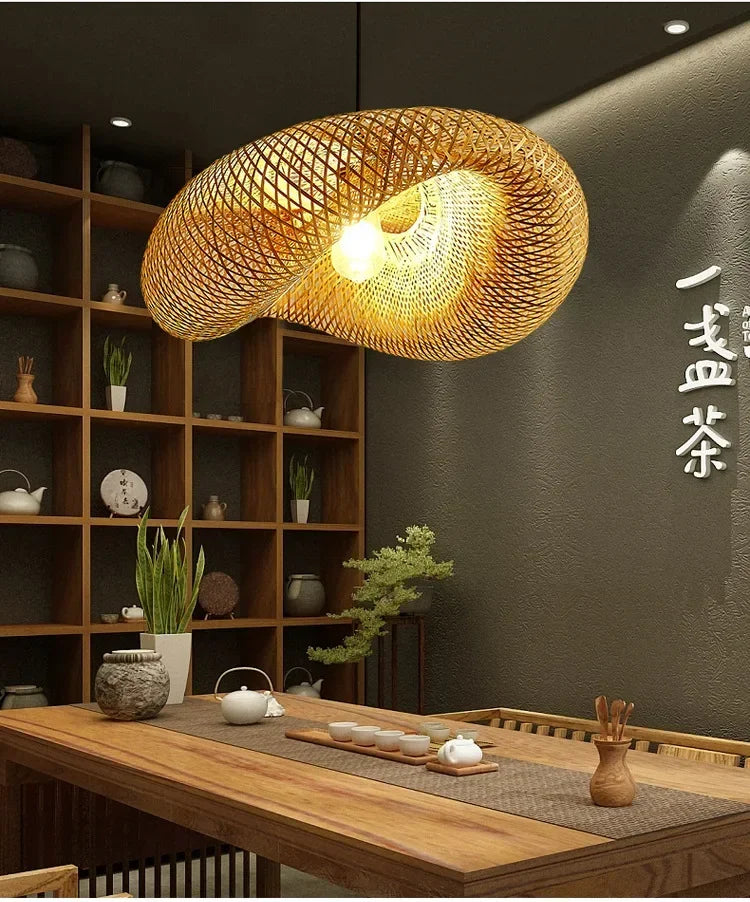 Handmade Rattan Woven Vintage Bamboo Chandalier Light