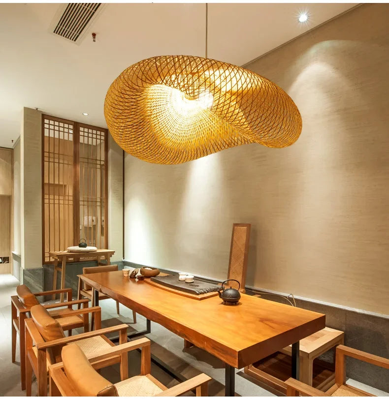 Handmade Rattan Woven Vintage Bamboo Chandalier Light