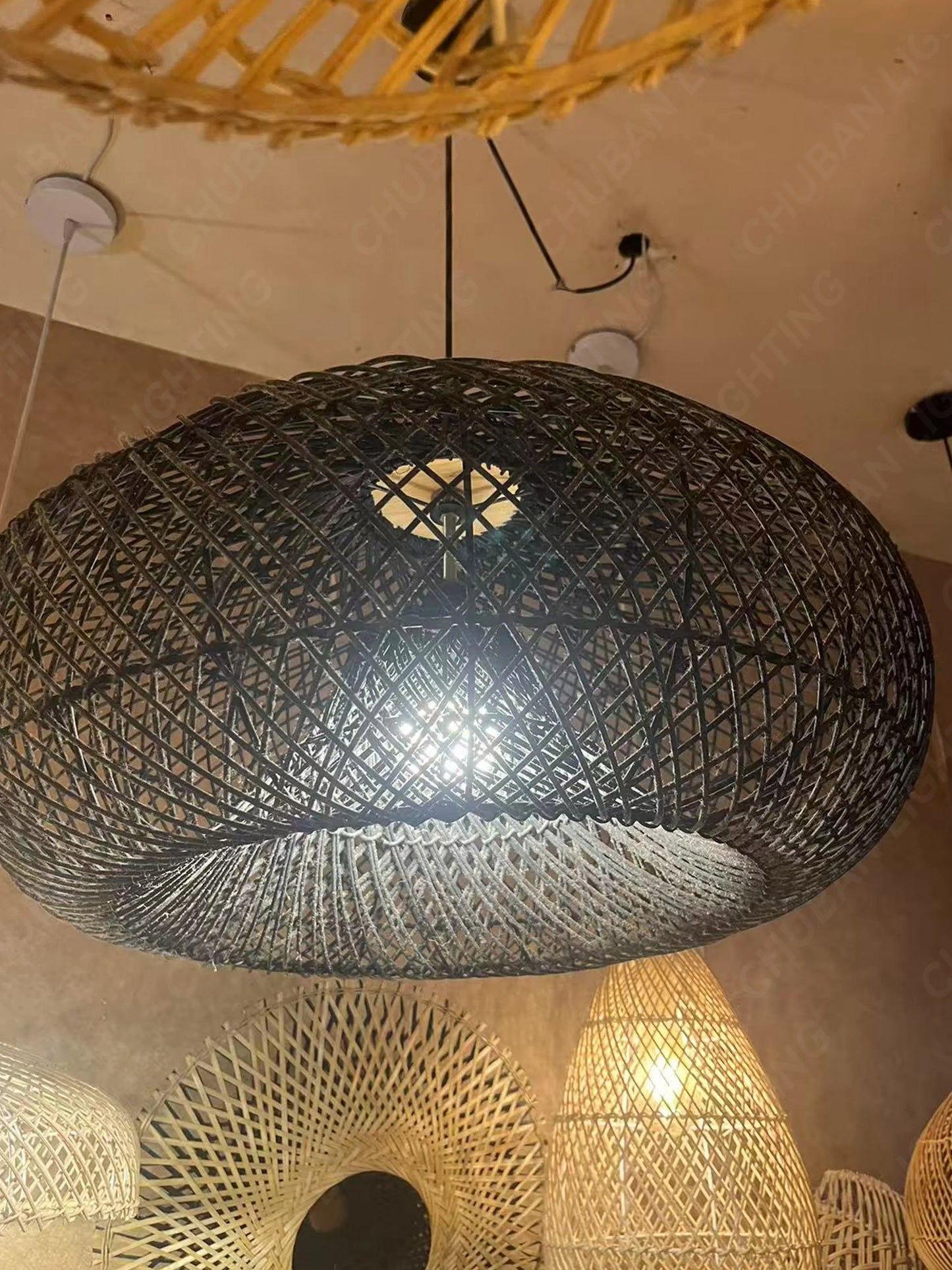 Southeast Asian Handmade Knit Bamboo and Rattan Lamp