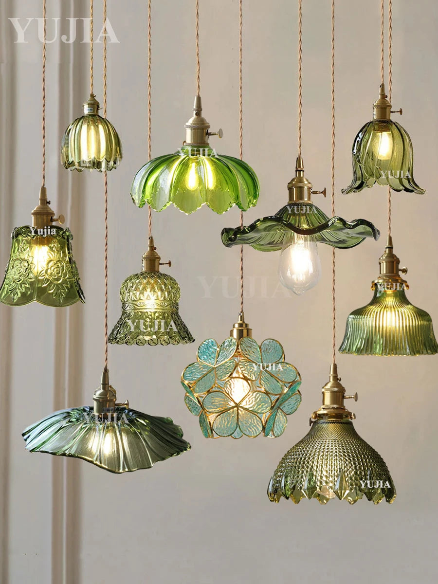 Multi-style Vintage Green Glass Light Fixtures