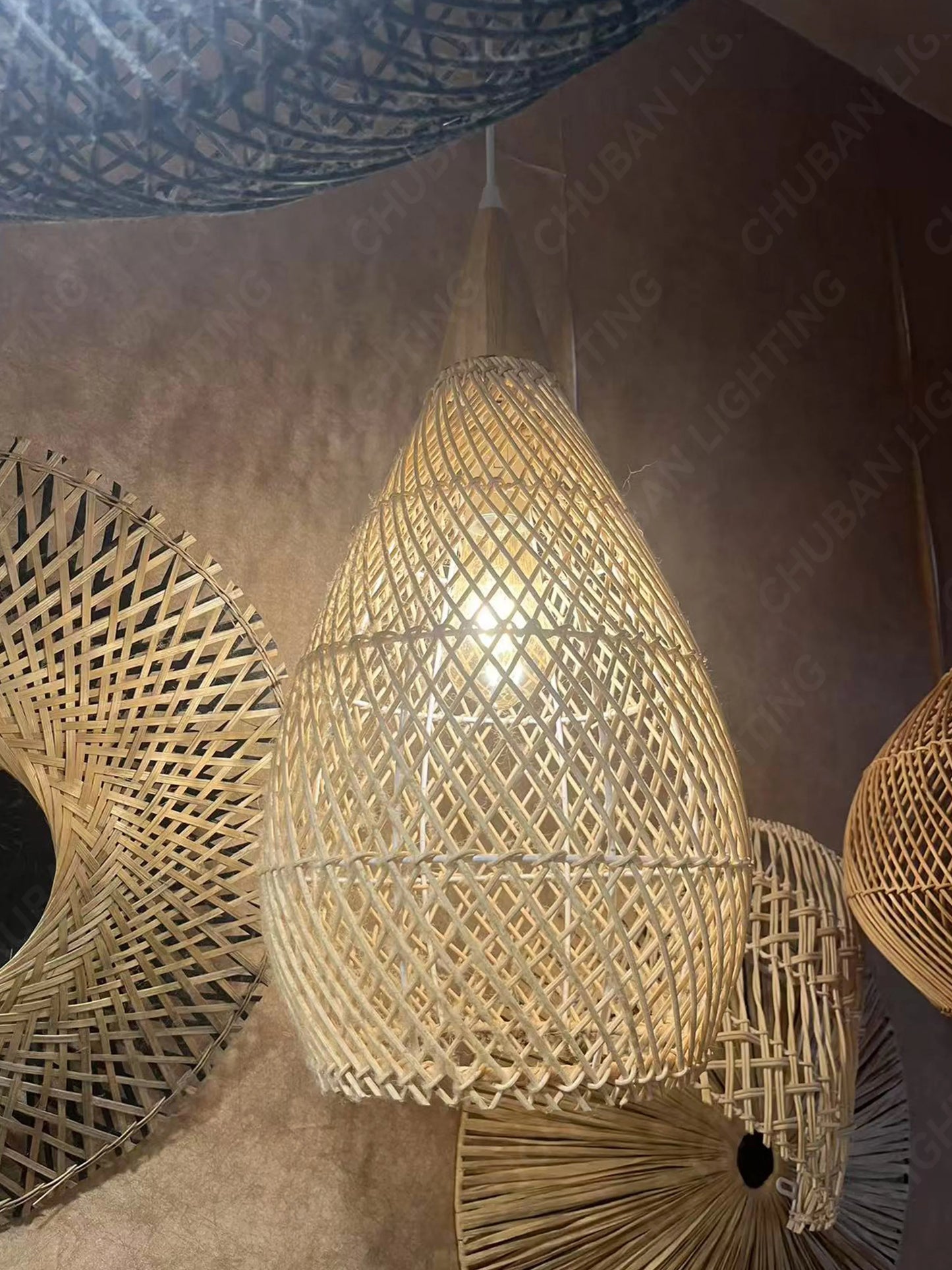 Southeast Asian Handmade Knit Bamboo and Rattan Lamp