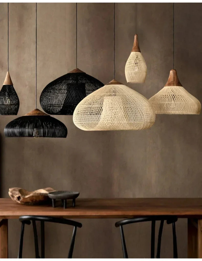 Southeast Asian Handmade Knit Bamboo and Rattan Lamp