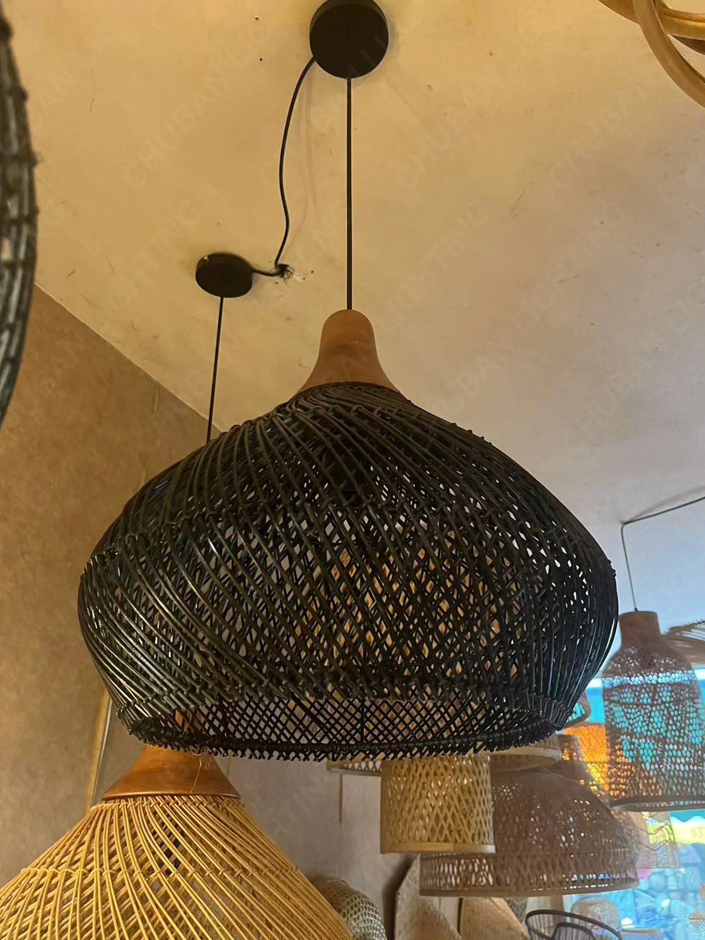Southeast Asian Handmade Knit Bamboo and Rattan Lamp
