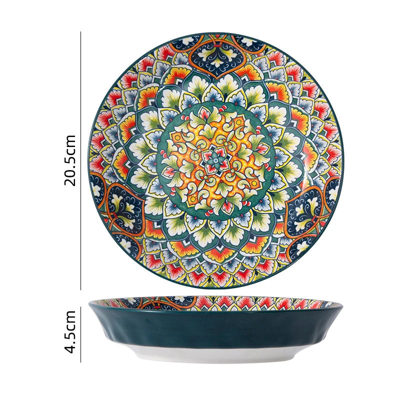 1Pcs Bohemia Retro Ceramic Dinner Plates