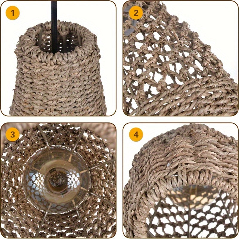 1pc Boho Rattan Hanging Light, Mini Farmhouse Natural Chandelier, Kitchen Island Vintage Wicker Hanging Light