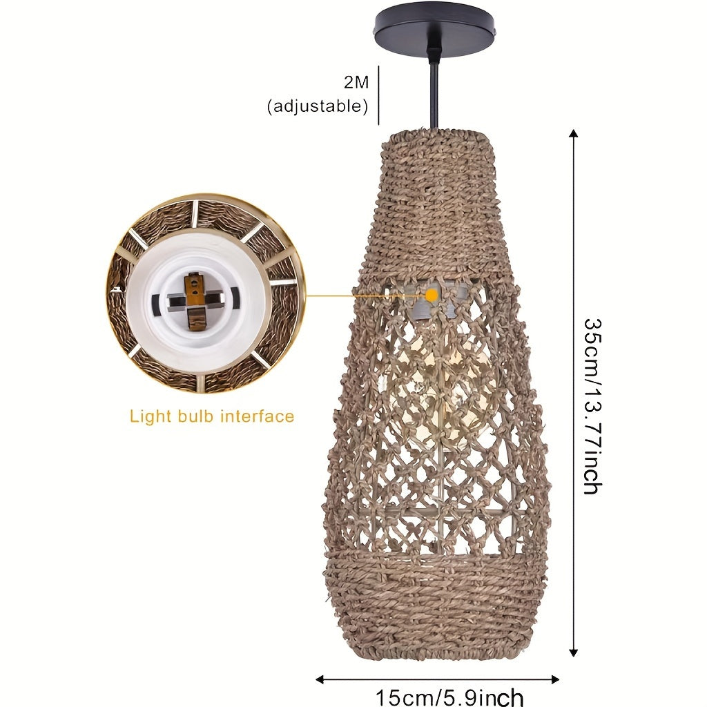 1pc Boho Rattan Hanging Light, Mini Farmhouse Natural Chandelier, Kitchen Island Vintage Wicker Hanging Light