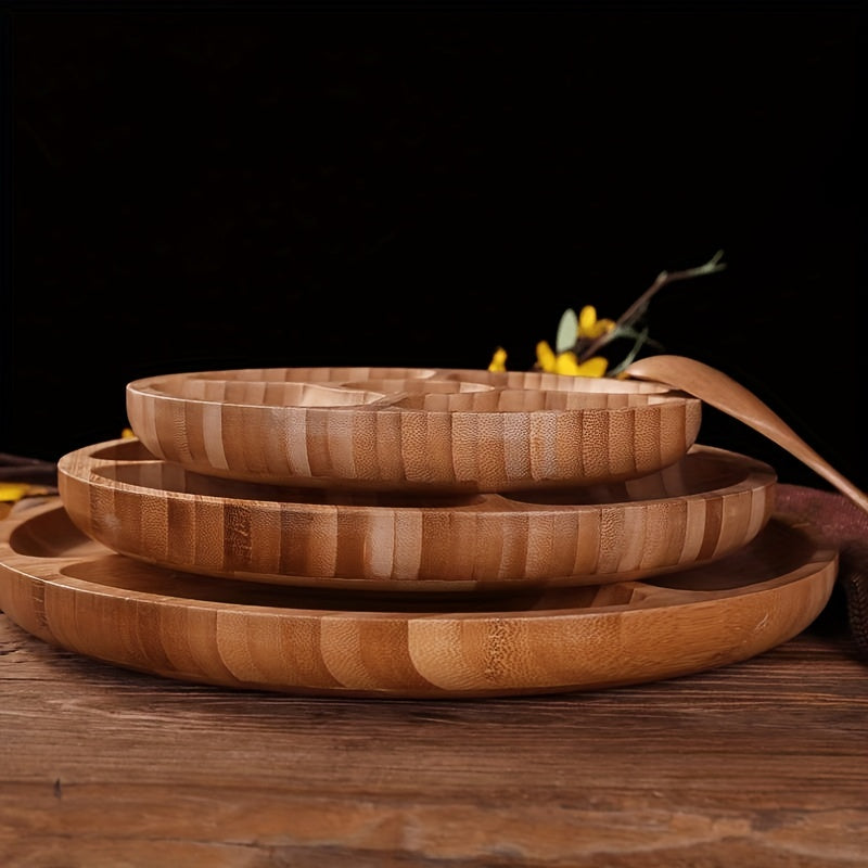1pc, Wooden Plate Cheese Board, Five Grids Dividers Food Tray