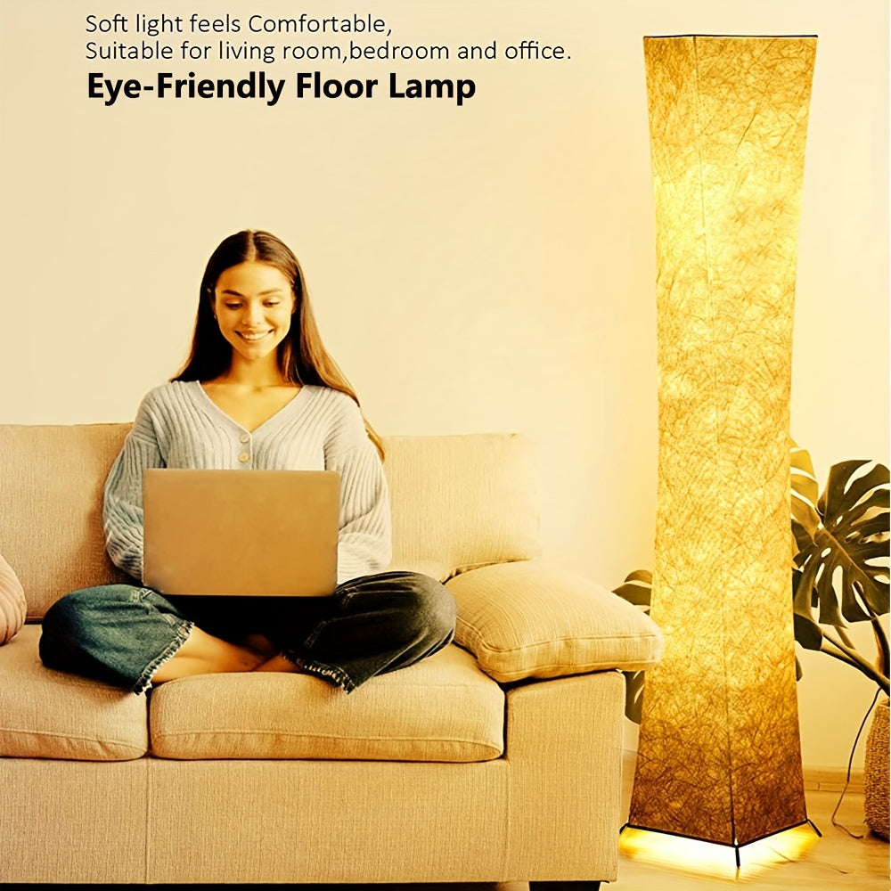52" Tyvek Fabric Shade Soft Light Floor Lamp, Simple Design Morden Slim Warm 3000K LED Standing Lamp