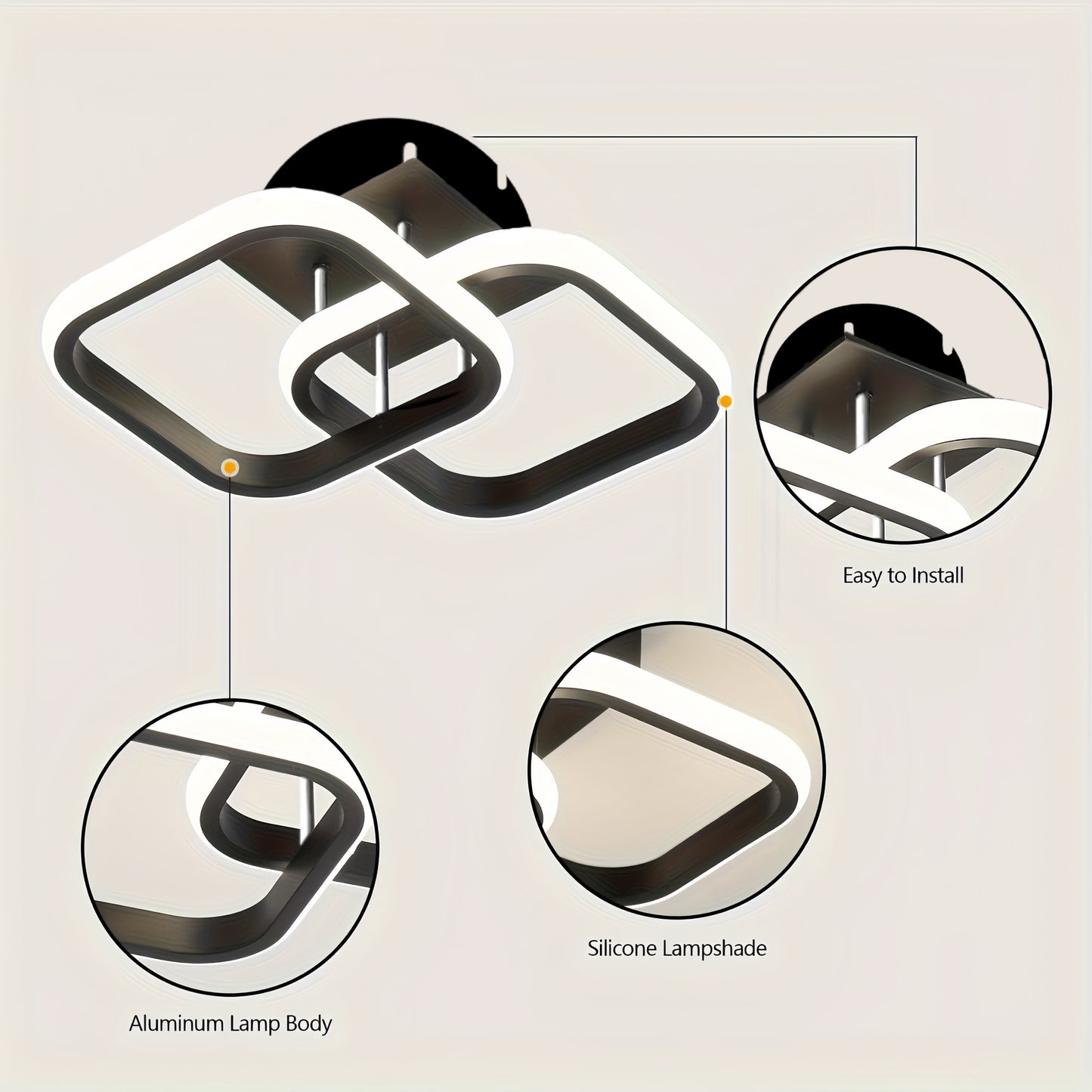 Modern LED Ceiling Light Fixture, Metal Flush Mount Chandelier