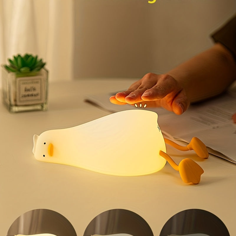 Adorable Duck LED Night Light - Silicone, Dimmable & Timer-Controlled Bedside Lamp with Touch Control for Cozy Bedroom Ambiance