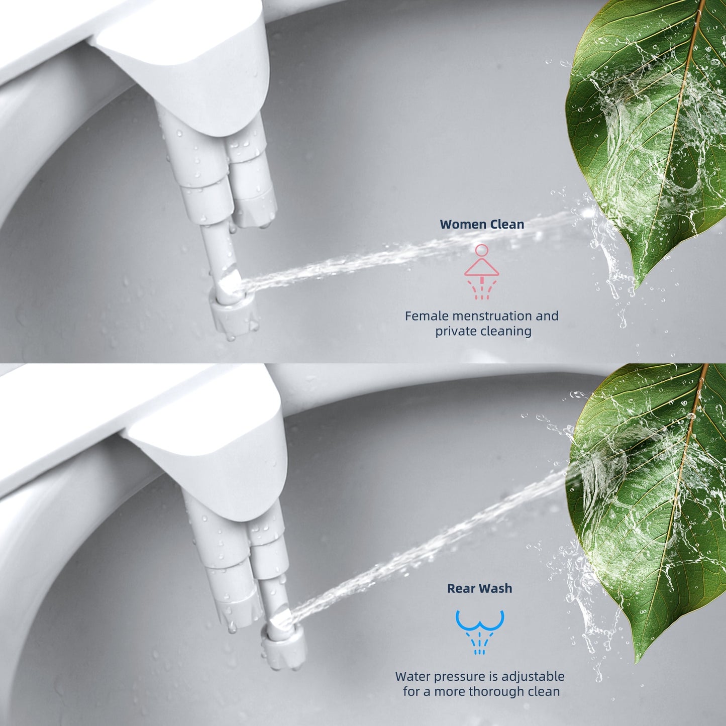 1pc Non-Electric Mechanical Toilet Seat Bidet - Self Cleaning Dual Nozzle, Hot & Cold Water Spray