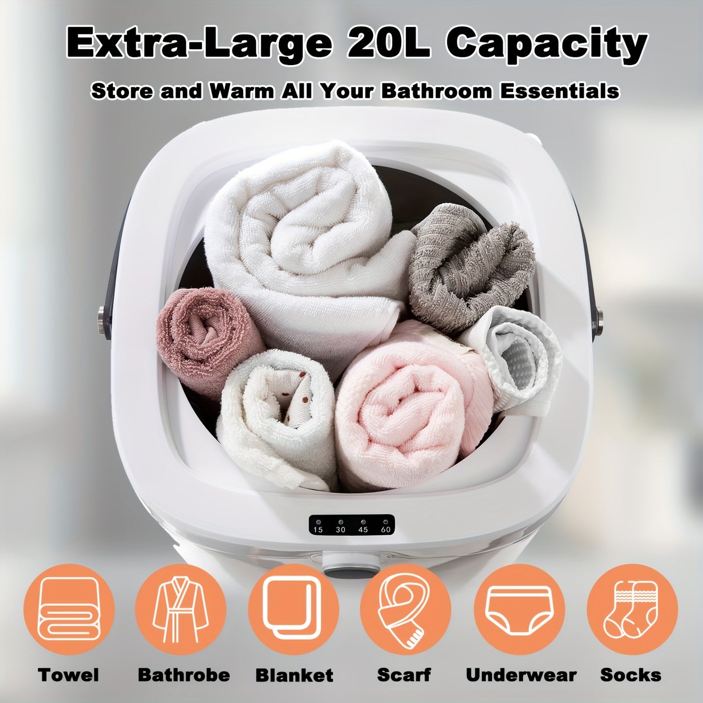 Towel Warmer 20L Extra-Large Capacity Towel Warmer Bucket Rapid Heating With 4 Timing Spa-Quality Comfort For Home