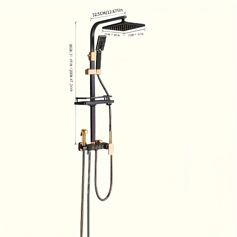 Luxury Black & Golden Shower System - 8'' Rainfall Head, Handheld Spray, 4-Function Tub Faucet