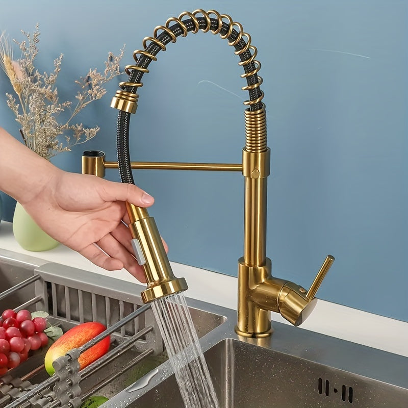 1pc Golden Luxury Pull Out Kitchen Faucet