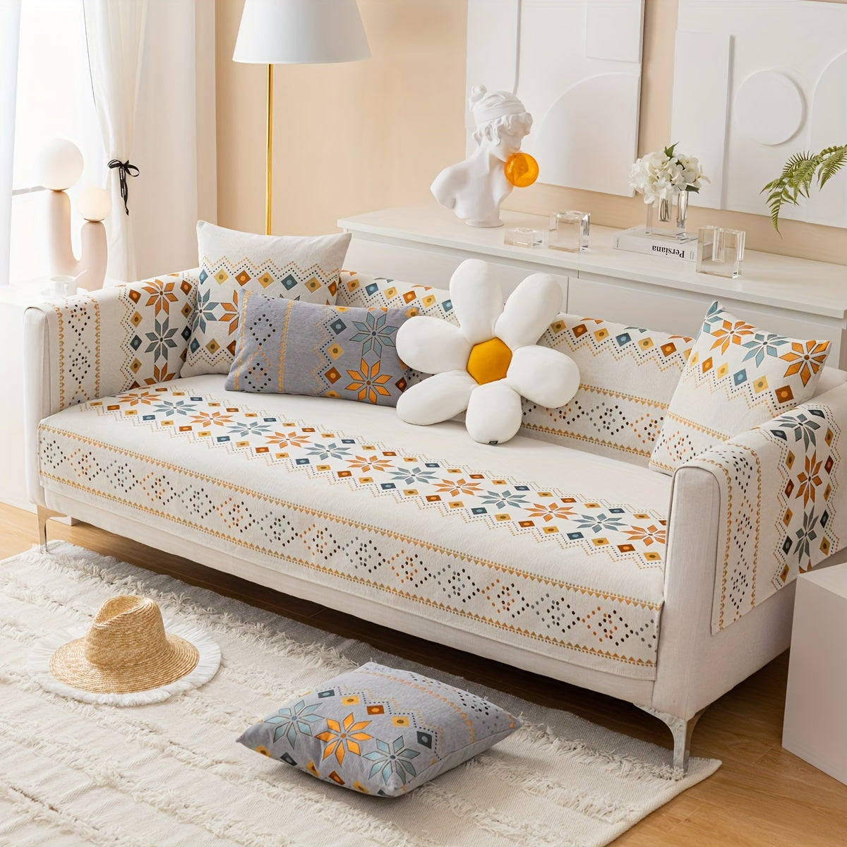 1PC Stylish Bohemian Chenille Sofa Slipcover - Universal All-Season Furniture Protector with Soft Brushed Microfiber, Stain-Resistant, Easy Slip-On Design, and Machine Washable for Bedroom, Office, Living Room, and Home Decor