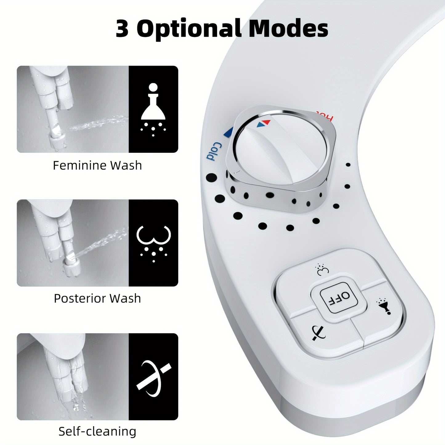 1pc Non-Electric Mechanical Toilet Seat Bidet - Self Cleaning Dual Nozzle, Hot & Cold Water Spray