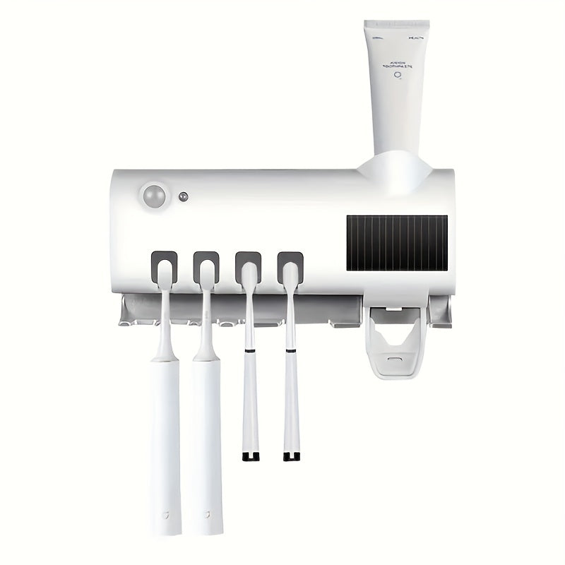 1pc Wall-Mounted Toothbrush Holder with 4 Slots, Smart Toothpaste Dispenser