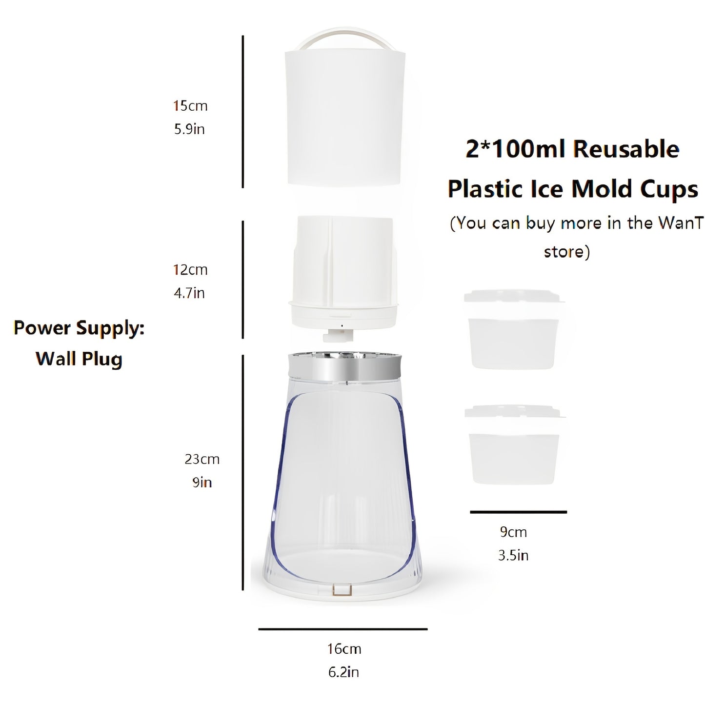 Electric Ice Shaver And Snow Cone Machine With 2*3.38oz Reusable Plastic Ice Mold Cup