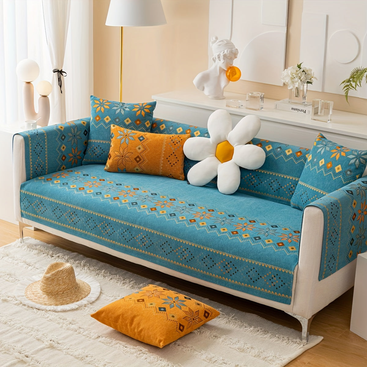 1PC Stylish Bohemian Chenille Sofa Slipcover - Universal All-Season Furniture Protector with Soft Brushed Microfiber, Stain-Resistant, Easy Slip-On Design, and Machine Washable for Bedroom, Office, Living Room, and Home Decor