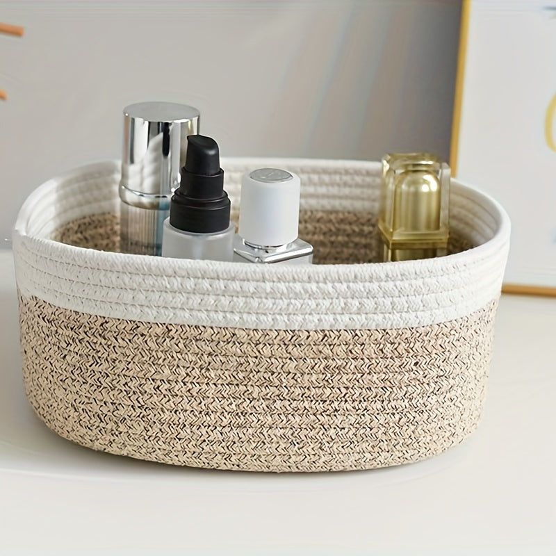 1pc Oval Storage Basket, Rope Woven Basket