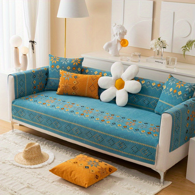 1PC Stylish Bohemian Chenille Sofa Slipcover - Universal All-Season Furniture Protector with Soft Brushed Microfiber, Stain-Resistant, Easy Slip-On Design, and Machine Washable for Bedroom, Office, Living Room, and Home Decor