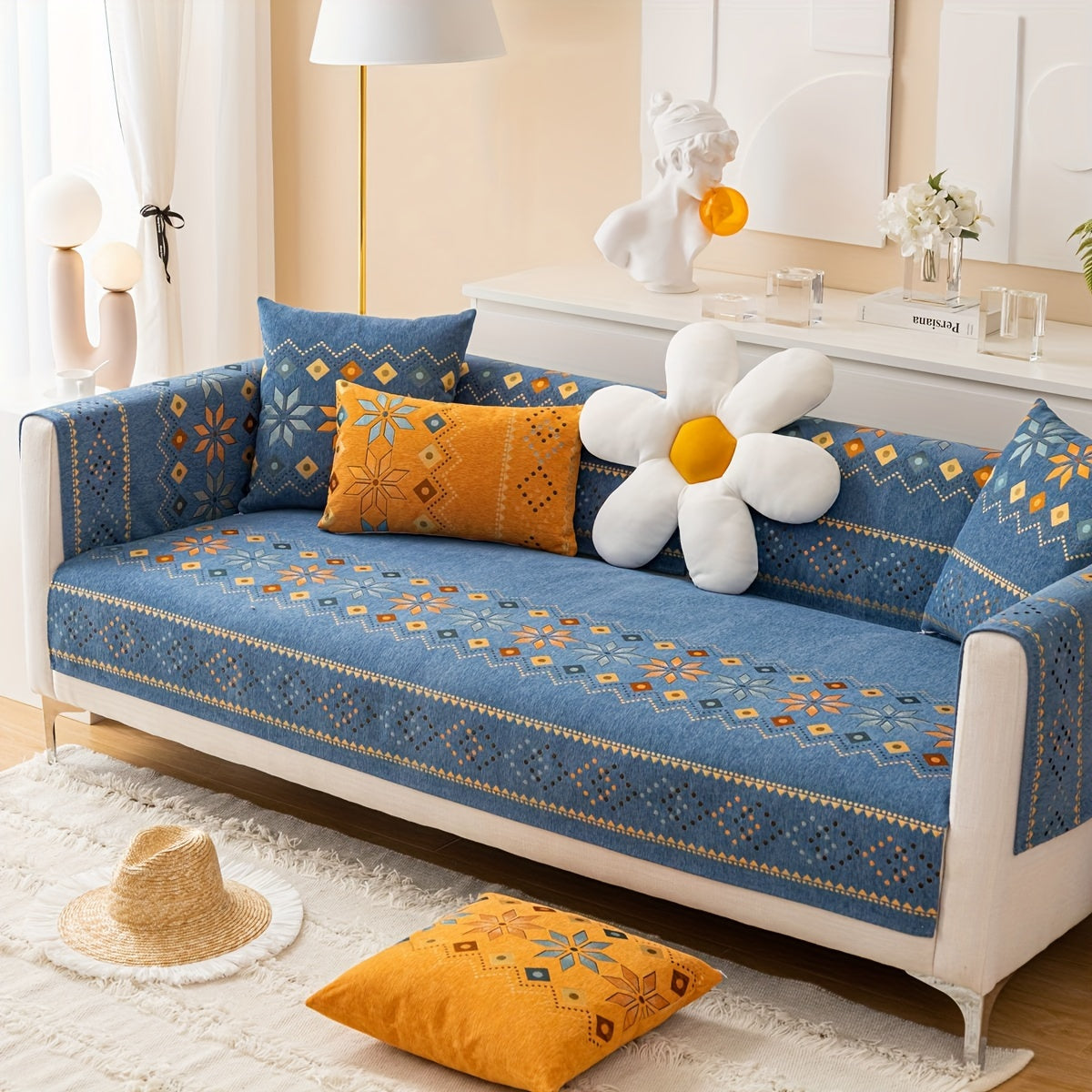 1PC Stylish Bohemian Chenille Sofa Slipcover - Universal All-Season Furniture Protector with Soft Brushed Microfiber, Stain-Resistant, Easy Slip-On Design, and Machine Washable for Bedroom, Office, Living Room, and Home Decor