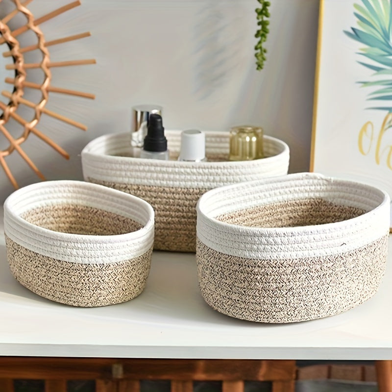 1pc Oval Storage Basket, Rope Woven Basket