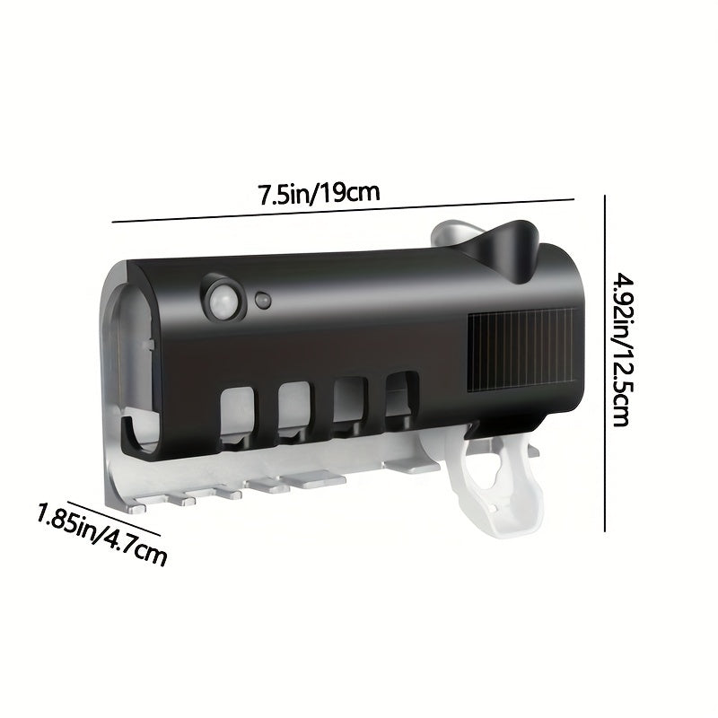 1pc Wall-Mounted Toothbrush Holder with 4 Slots, Smart Toothpaste Dispenser