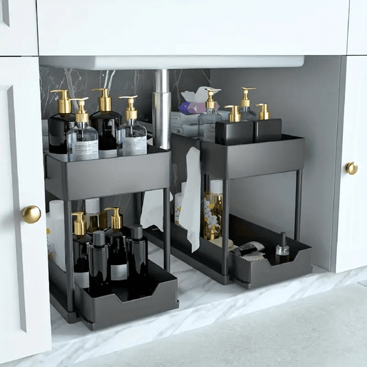 1pc Under Sink Storage Organizer - Bathroom Kitchen Cabinet Organizer with Sliding Drawer, 2-Tier Basket