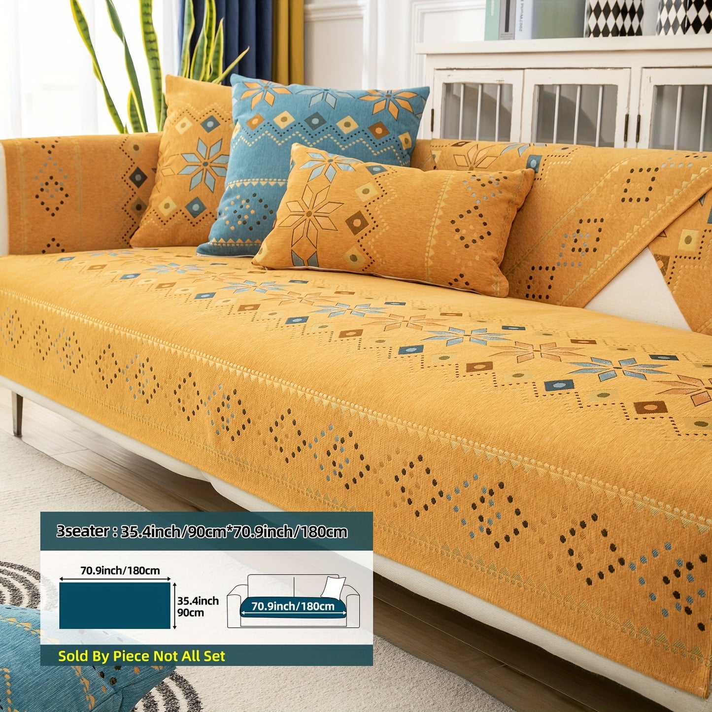 1PC Stylish Bohemian Chenille Sofa Slipcover - Universal All-Season Furniture Protector with Soft Brushed Microfiber, Stain-Resistant, Easy Slip-On Design, and Machine Washable for Bedroom, Office, Living Room, and Home Decor