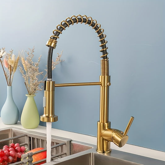 1pc Golden Luxury Pull Out Kitchen Faucet