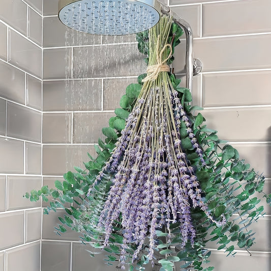 110pcs, Dried Eucalyptus Stem And Lavender Bouquet, Natural Real Eucalyptus Leaf Hanging And Lavender Shower Plant